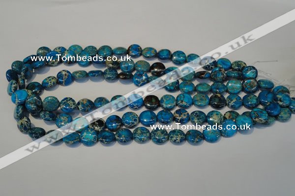 CDT305 15.5 inches 12mm flat round dyed aqua terra jasper beads