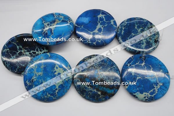 CDT312 15.5 inches 55mm flat round dyed aqua terra jasper beads