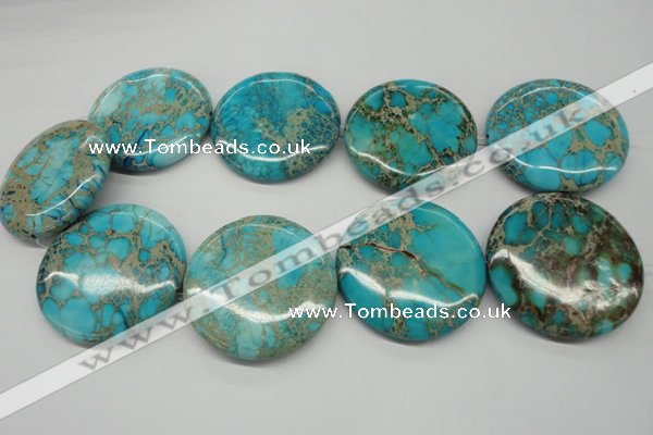 CDT353 15.5 inches 45mm flat round dyed aqua terra jasper beads