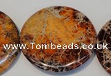 CDT526 15.5 inches 55mm flat round dyed aqua terra jasper beads