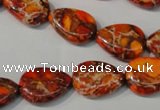 CDT754 15.5 inches 13*18mm flat teardrop dyed aqua terra jasper beads