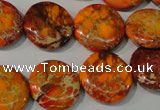 CDT757 15.5 inches 18mm flat round dyed aqua terra jasper beads