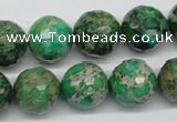 CDT98 15.5 inches 14mm faceted round dyed aqua terra jasper beads