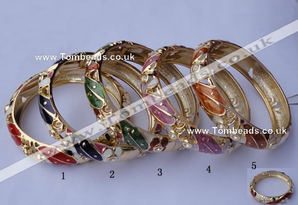 CEB16 5pcs 13.5mm width gold plated alloy with rhinestone & enamel bangles