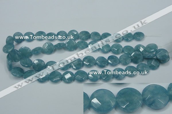 CEQ183 15.5 inches 14mm faceted coin blue sponge quartz beads