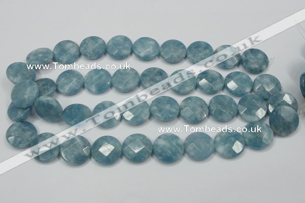 CEQ186 15.5 inches 20mm faceted coin blue sponge quartz beads