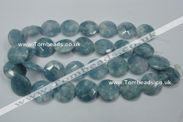 CEQ187 15.5 inches 25mm faceted coin blue sponge quartz beads