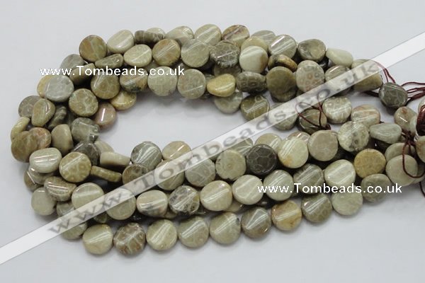 CFA19 15.5 inches 15mm twisted coin chrysanthemum agate beads
