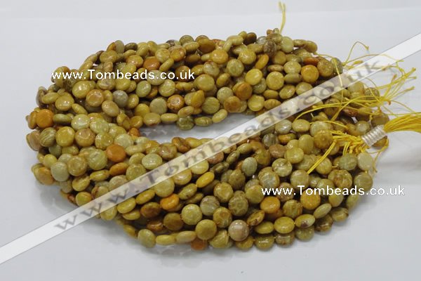 CFA40 15.5 inches 10mm flat round yellow chrysanthemum agate beads