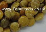 CFA41 15.5 inches 12mm flat round yellow chrysanthemum agate beads