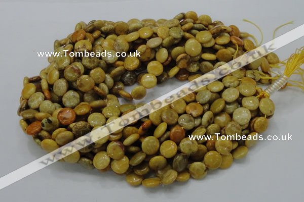 CFA41 15.5 inches 12mm flat round yellow chrysanthemum agate beads