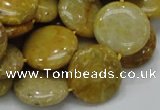 CFA43 15.5 inches 20mm flat round yellow chrysanthemum agate beads