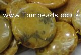 CFA45 15.5 inches 30mm flat round yellow chrysanthemum agate beads