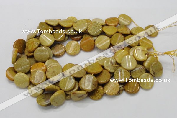 CFA56 15.5 inches 20mm twisted coin yellow chrysanthemum agate beads