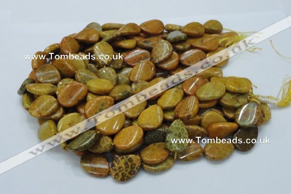 CFA57 18*25mm twisted & flat teardrop yellow chrysanthemum agate beads