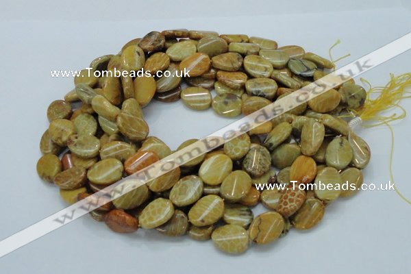 CFA59 15.5 inches 15*20mm twisted oval yellow chrysanthemum agate beads