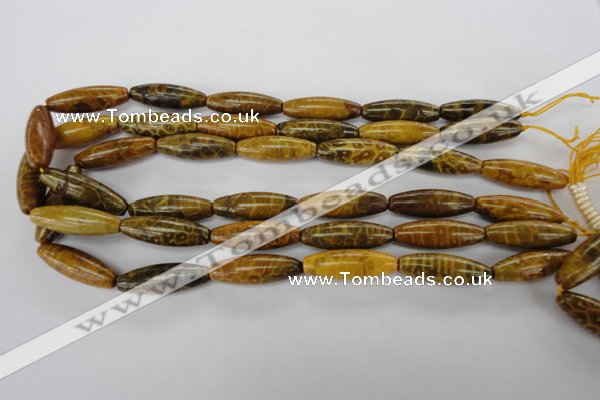 CFA62 15.5 inches 10*30mm rice yellow chrysanthemum agate beads