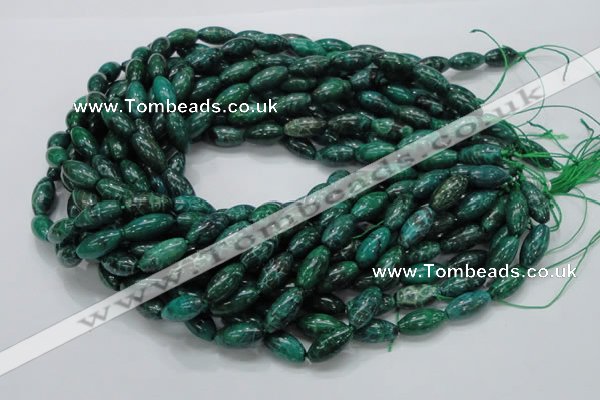 CFA69 15.5 inches 8*17mm rice green chrysanthemum agate beads