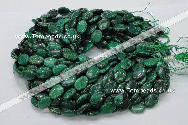 CFA71 15.5 inches 12*18mm oval green chrysanthemum agate beads