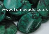 CFA74 15.5 inches 22*30mm twisted oval green chrysanthemum agate beads