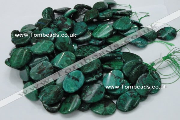 CFA74 15.5 inches 22*30mm twisted oval green chrysanthemum agate beads