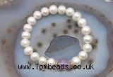 CFB1001 9mm - 10mm potato white freshwater pearl & lavender amethyst stretchy bracelet