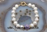 CFB1004 Hand-knotted 9mm - 10mm potato white freshwater pearl & lavender amethyst bracelet