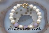 CFB1006 Hand-knotted 9mm - 10mm potato white freshwater pearl & lavender amethyst bracelet