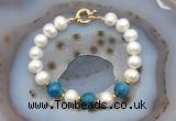 CFB1012 Hand-knotted 9mm - 10mm potato white freshwater pearl & apatite bracelet