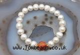 CFB1017 9mm - 10mm potato white freshwater pearl & fire agate stretchy bracelet