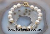 CFB1020 Hand-knotted 9mm - 10mm potato white freshwater pearl & white crystal bracelet