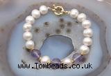 CFB1021 Hand-knotted 9mm - 10mm potato white freshwater pearl & amethyst bracelet