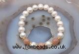 CFB1023 9mm - 10mm potato white freshwater pearl & moonstone stretchy bracelet