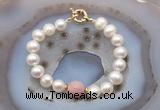 CFB1024 Hand-knotted 9mm - 10mm potato white freshwater pearl & pink opal bracelet