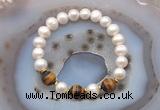 CFB1026 9mm - 10mm potato white freshwater pearl & yellow tiger eye stretchy bracelet