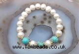 CFB1029 9mm - 10mm potato white freshwater pearl & blue sea sediment jasper stretchy bracelet