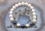 CFB1030 9mm - 10mm potato white freshwater pearl & dumortierite stretchy bracelet