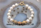 CFB1041 Hand-knotted 9mm - 10mm potato white freshwater pearl & yellow crazy agate bracelet