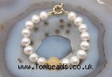 CFB1054 Hand-knotted 9mm - 10mm potato white freshwater pearl & honey jade bracelet