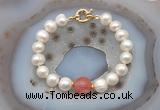 CFB1055 Hand-knotted 9mm - 10mm potato white freshwater pearl & cherry quartz bracelet