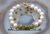 CFB1065 Hand-knotted 9mm - 10mm potato white freshwater pearl & China jade bracelet