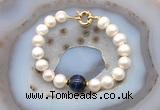 CFB1072 Hand-knotted 9mm - 10mm potato white freshwater pearl & blue tiger eye bracelet