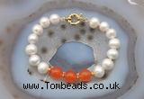 CFB1085 Hand-knotted 9mm - 10mm potato white freshwater pearl & candy jade bracelet