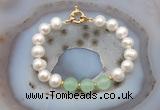 CFB1091 Hand-knotted 9mm - 10mm potato white freshwater pearl & candy jade bracelet