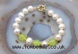 CFB1092 Hand-knotted 9mm - 10mm potato white freshwater pearl & candy jade bracelet