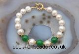 CFB1093 Hand-knotted 9mm - 10mm potato white freshwater pearl & candy jade bracelet