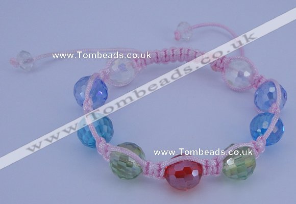CFB530 12mm faceted round crystal beads adjustable bracelet wholesale