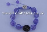 CFB547 12mm round candy jade with rhinestone beads adjustable bracelet
