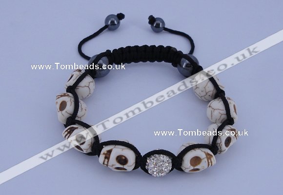 CFB548 10*12mm skull turquoise with rhinestone beads adjustable bracelet