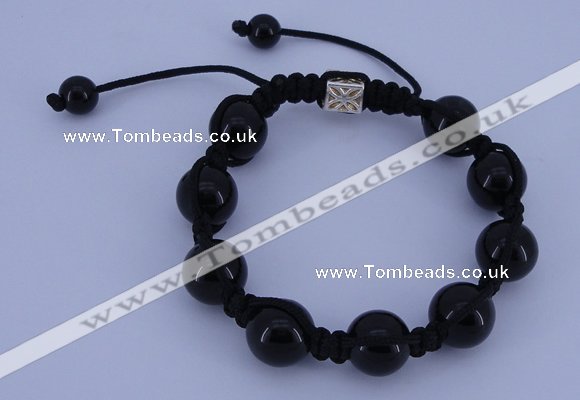 CFB549 12mm round black agate with alloy beads adjustable bracelet